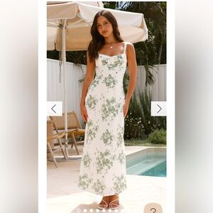 Chic White and Green Floral Maxi Dress